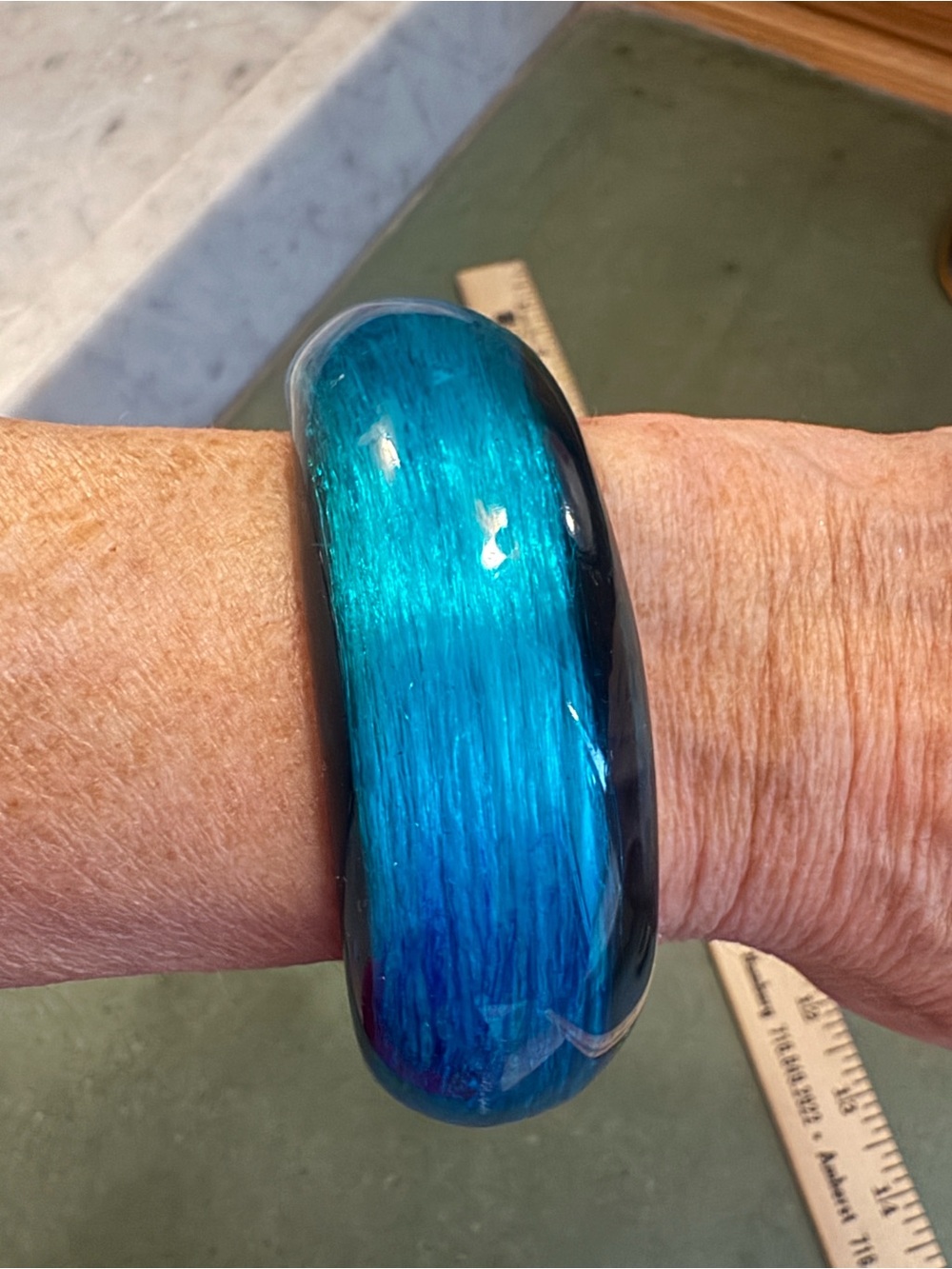 Aqua-Teal Resin Bangle Bracelet